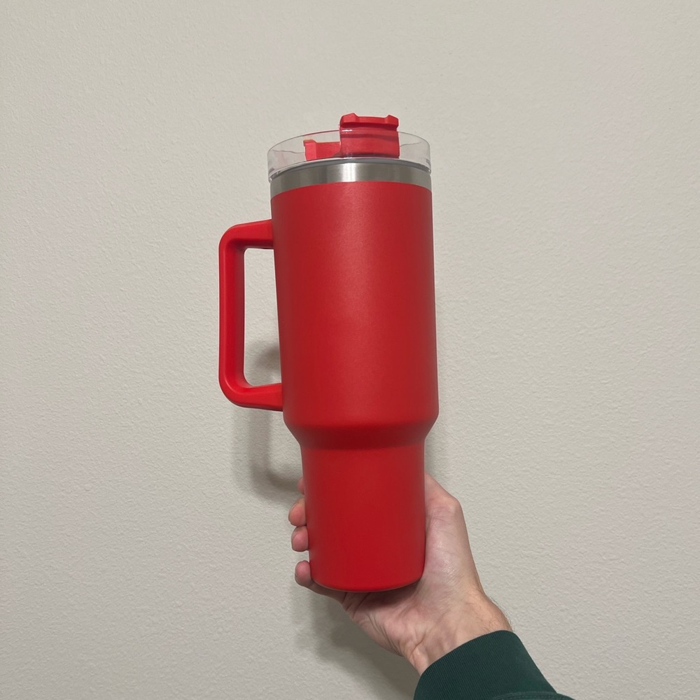 “Fire Red” 40 oz Stainless Steel Tumbler w/ lid and straw